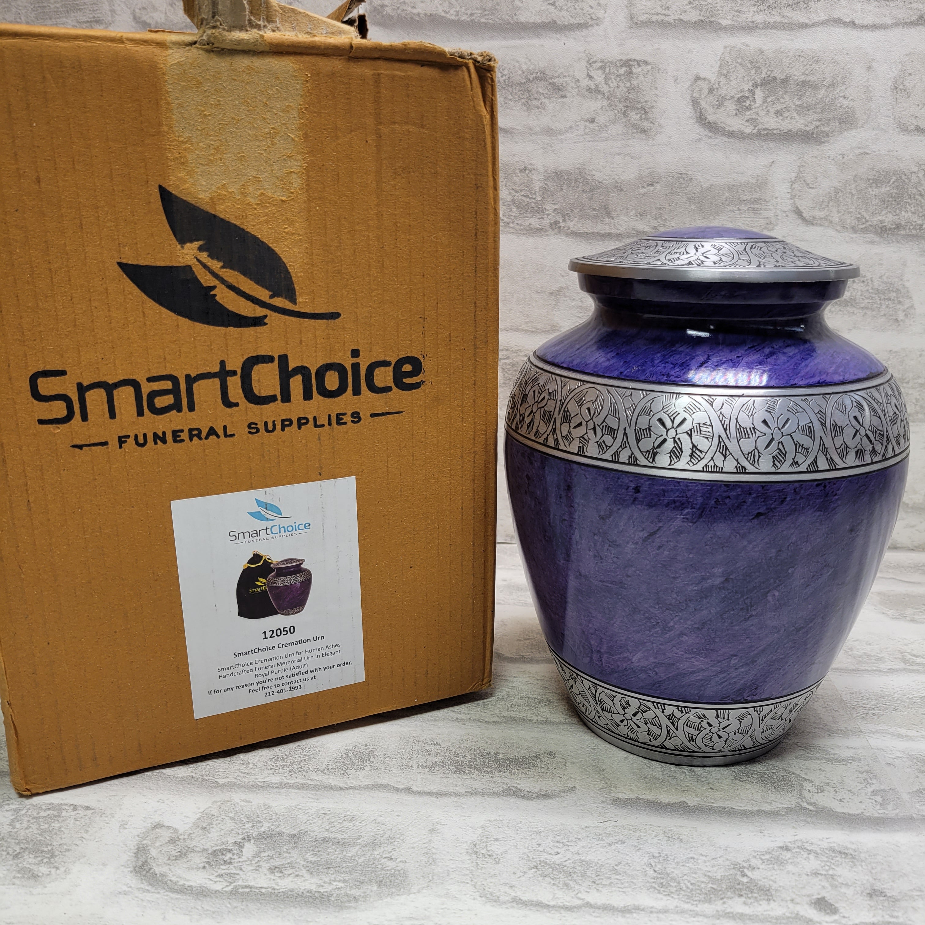 Adult Cremation Urn for Human Ashes - Purple and Silver with Velvet Bag (7674199638254)